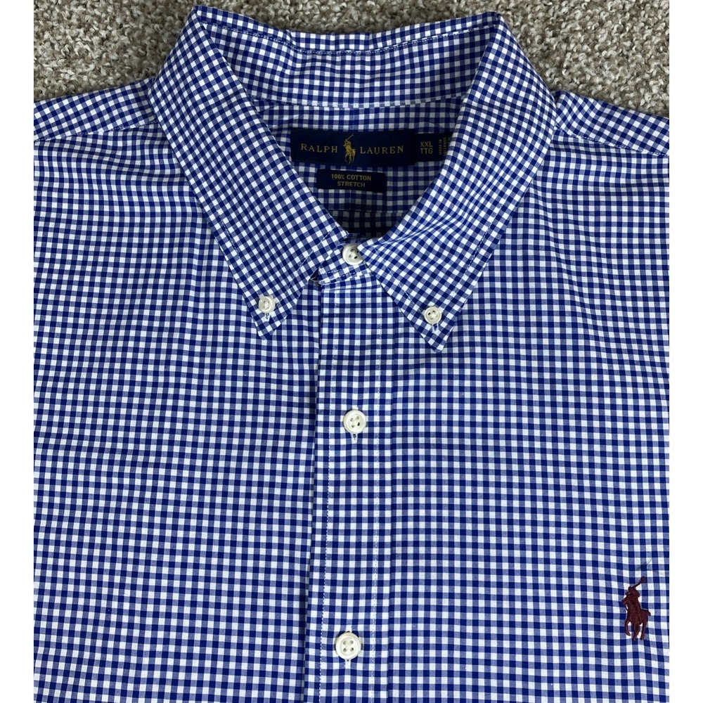 Ralph Lauren Cotton Stretch Blue Gingham Check Shirt L/S Performance Men's XXL